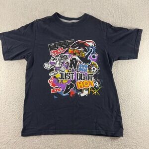 Nike‎ T Shirt Mens Medium Navy Blue Graphic Just Do It Hot Graffiti Sock Cotton